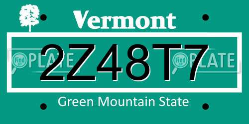 2Z48T7 Vermont License Plate