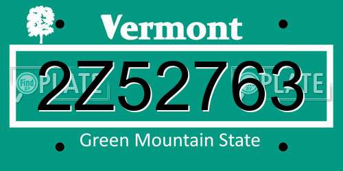 2Z52763 Vermont License Plate