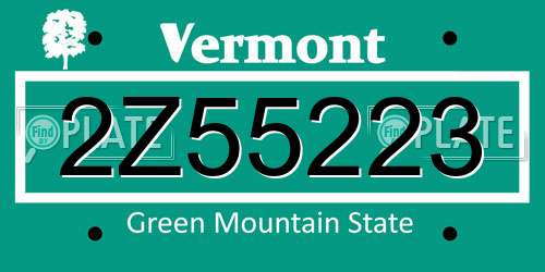 2Z55223 Vermont License Plate