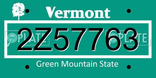 2Z57763 Vermont License Plate