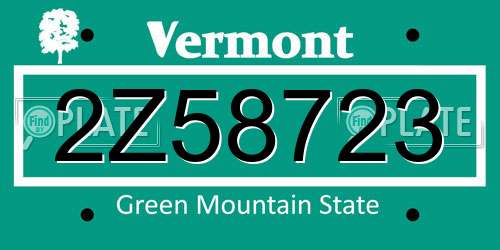 2Z58723 Vermont License Plate