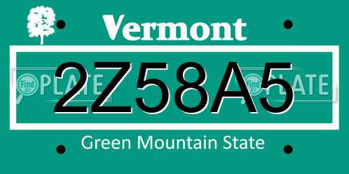 2Z58A5 Vermont License Plate