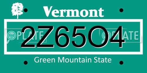 2Z65O4 Vermont License Plate