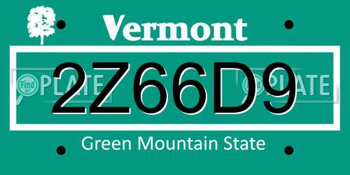 2Z66D9 Vermont License Plate