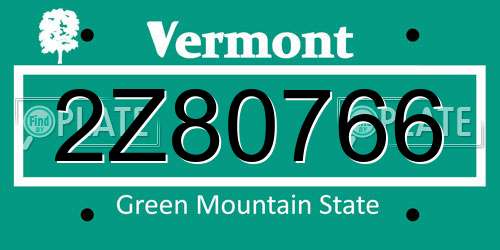 2Z80766 Vermont License Plate