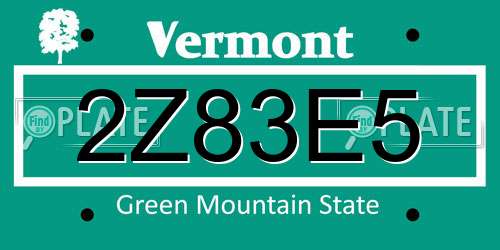 2Z83E5 Vermont License Plate