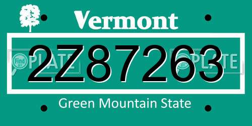 2Z87263 Vermont License Plate