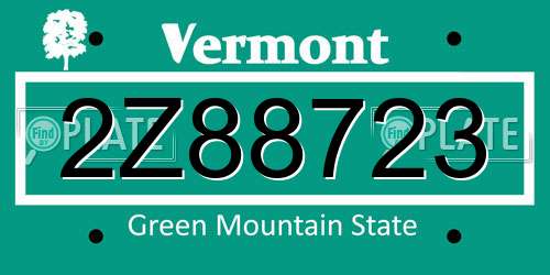 2Z88723 Vermont License Plate