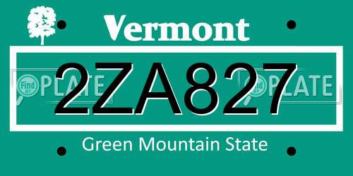 2ZA827 Vermont License Plate