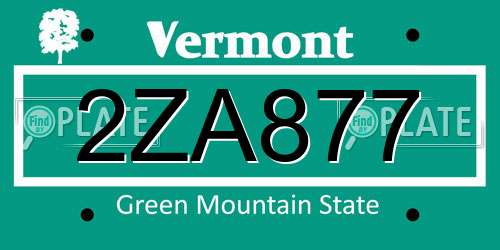 2ZA877 Vermont License Plate