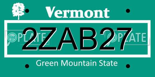 2ZAB27 Vermont License Plate