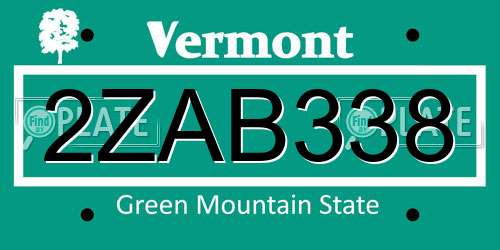 2ZAB338 Vermont License Plate