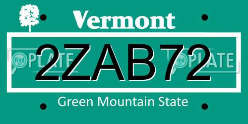 2ZAB72 Vermont License Plate