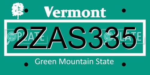 2ZAS335 Vermont License Plate