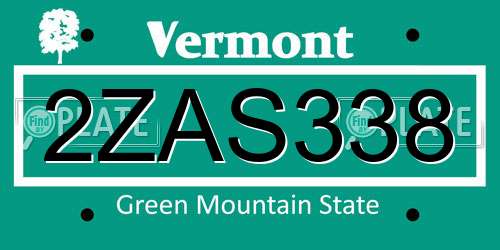 2ZAS338 Vermont License Plate