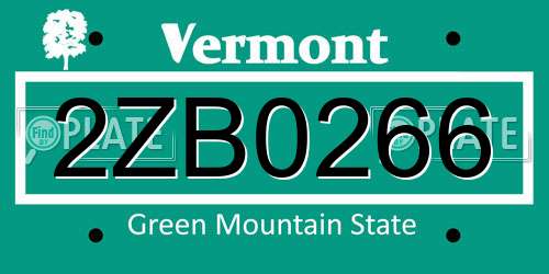 2ZB0266 Vermont License Plate