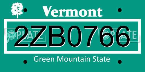 2ZB0766 Vermont License Plate