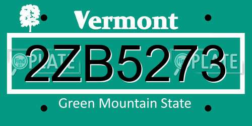 2ZB5273 Vermont License Plate