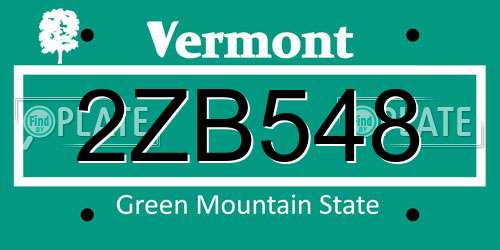 2ZB548 Vermont License Plate