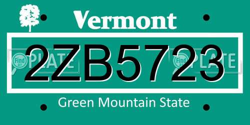 2ZB5723 Vermont License Plate