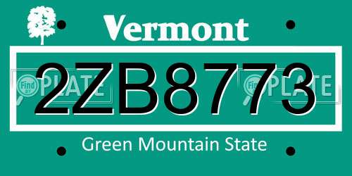 2ZB8773 Vermont License Plate