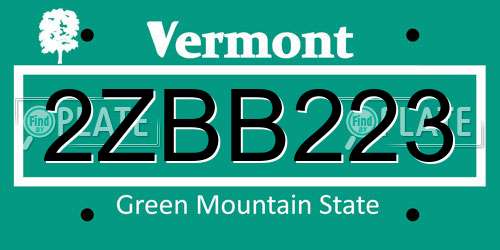 2ZBB223 Vermont License Plate