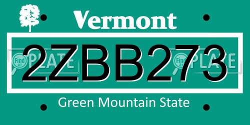 2ZBB273 Vermont License Plate
