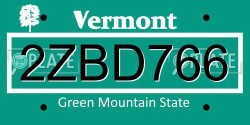 2ZBD766 Vermont License Plate