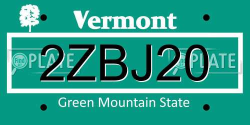 2ZBJ20 Vermont License Plate