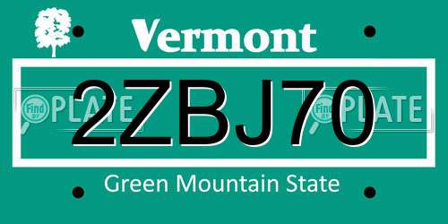 2ZBJ70 Vermont License Plate