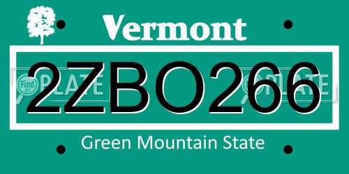 2ZBO266 Vermont License Plate