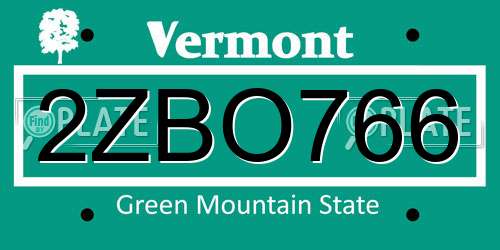 2ZBO766 Vermont License Plate