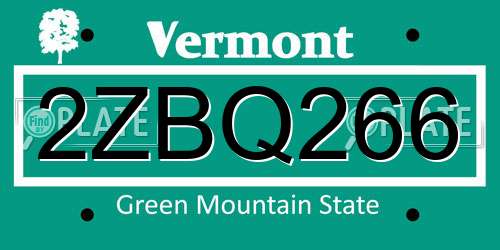 2ZBQ266 Vermont License Plate
