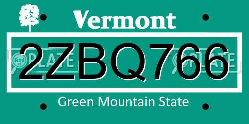 2ZBQ766 Vermont License Plate