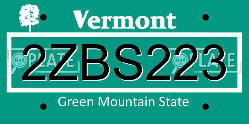 2ZBS223 Vermont License Plate