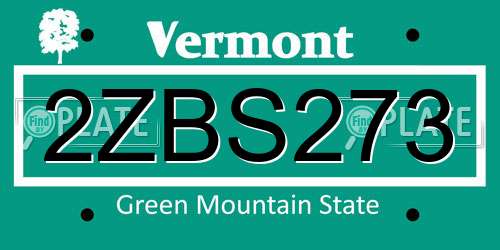 2ZBS273 Vermont License Plate