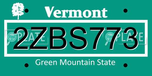 2ZBS773 Vermont License Plate