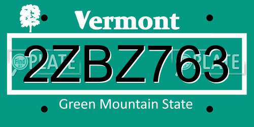 2ZBZ763 Vermont License Plate