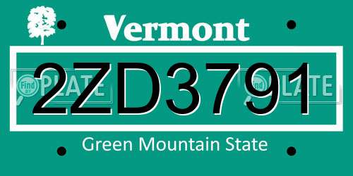 2ZD3791 Vermont License Plate