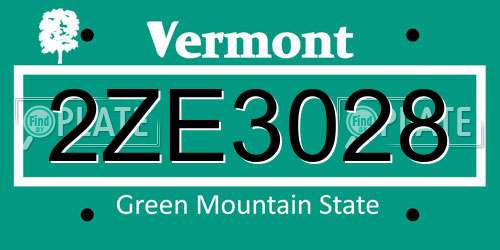 2ZE3028 Vermont License Plate