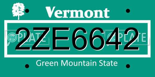 2ZE6642 Vermont License Plate