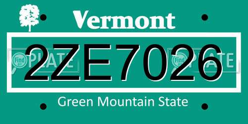 2ZE7026 Vermont License Plate