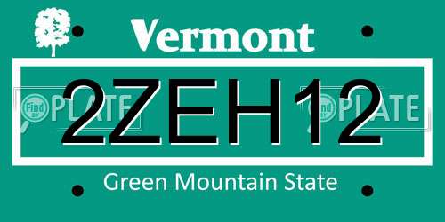 2ZEH12 Vermont License Plate