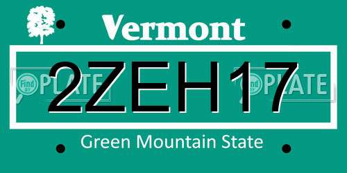 2ZEH17 Vermont License Plate