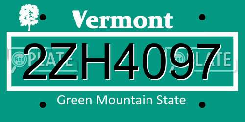 2ZH4097 Vermont License Plate