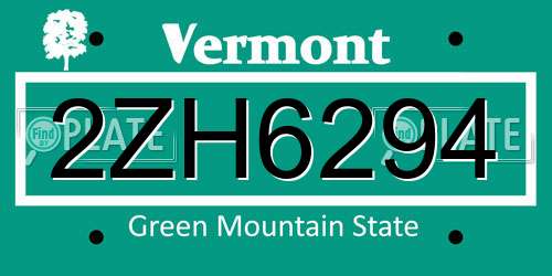 2ZH6294 Vermont License Plate