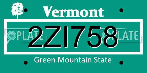 2ZI758 Vermont License Plate