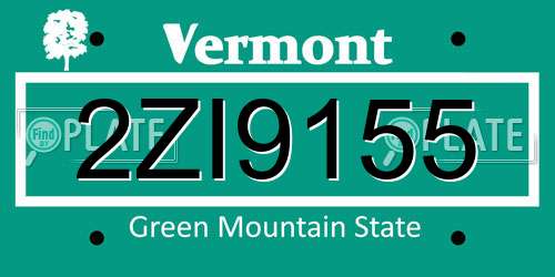 2ZI9155 Vermont License Plate