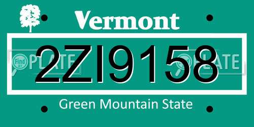 2ZI9158 Vermont License Plate