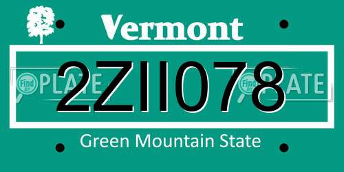 2ZII078 Vermont License Plate